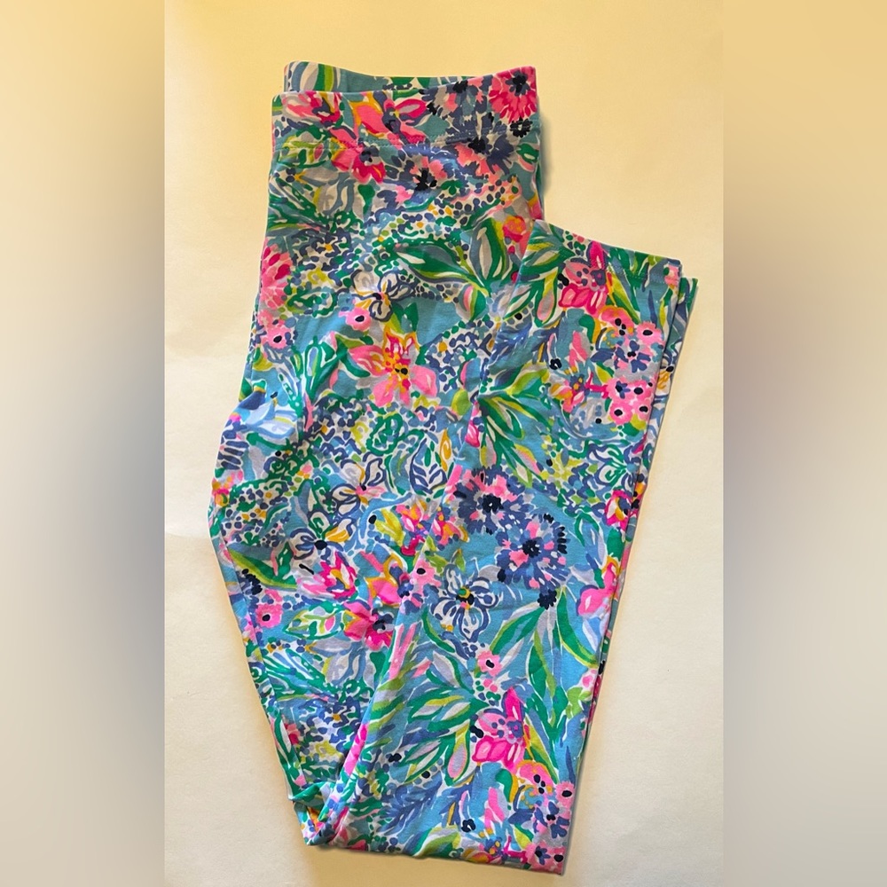 Lilly Pulitzer Girls' Maia Legging Amalfi Blue Alligator Isle Size XL EUC